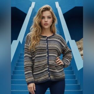 Women's Vintage Patterned Vest - Blue and Brown